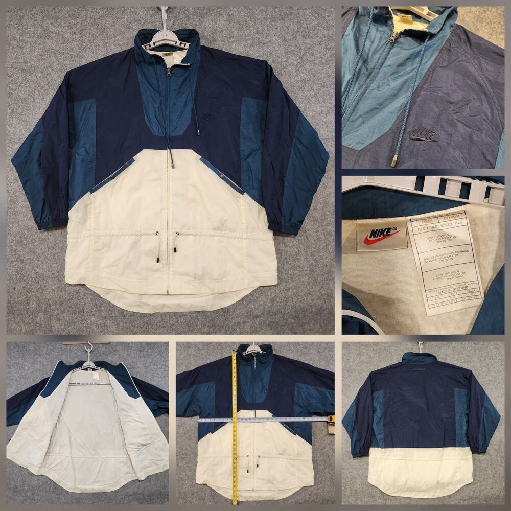 VTG 90s 1990s NIKE Full Zip Lined Nylon Windbreaker Jacket Boys 14? Mens L? READ